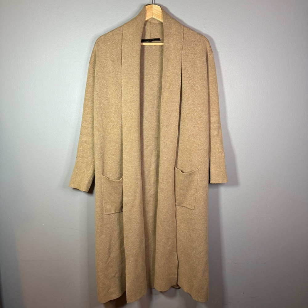 Max Sport Elegant Tan Open Front Long Cardigan Duster Sweater
